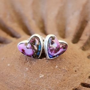 Native American Sterling Barbie Pink Dahlia Turquoise Heart Earrings 💗💗 Bezel